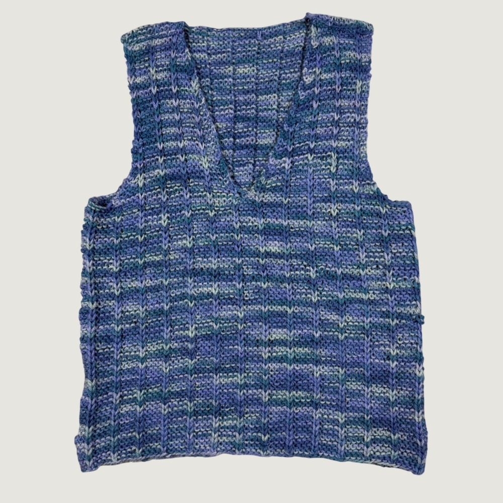 Chunky Knit Sweater Vest V-Neck Retro Preppy Cottagecore Blue Purple Women M